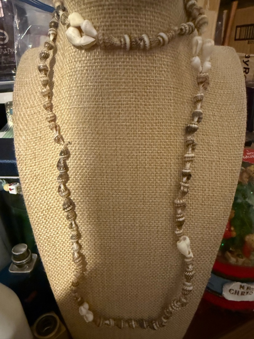 Coastal Shell Bead Necklace in Natural Beige and White